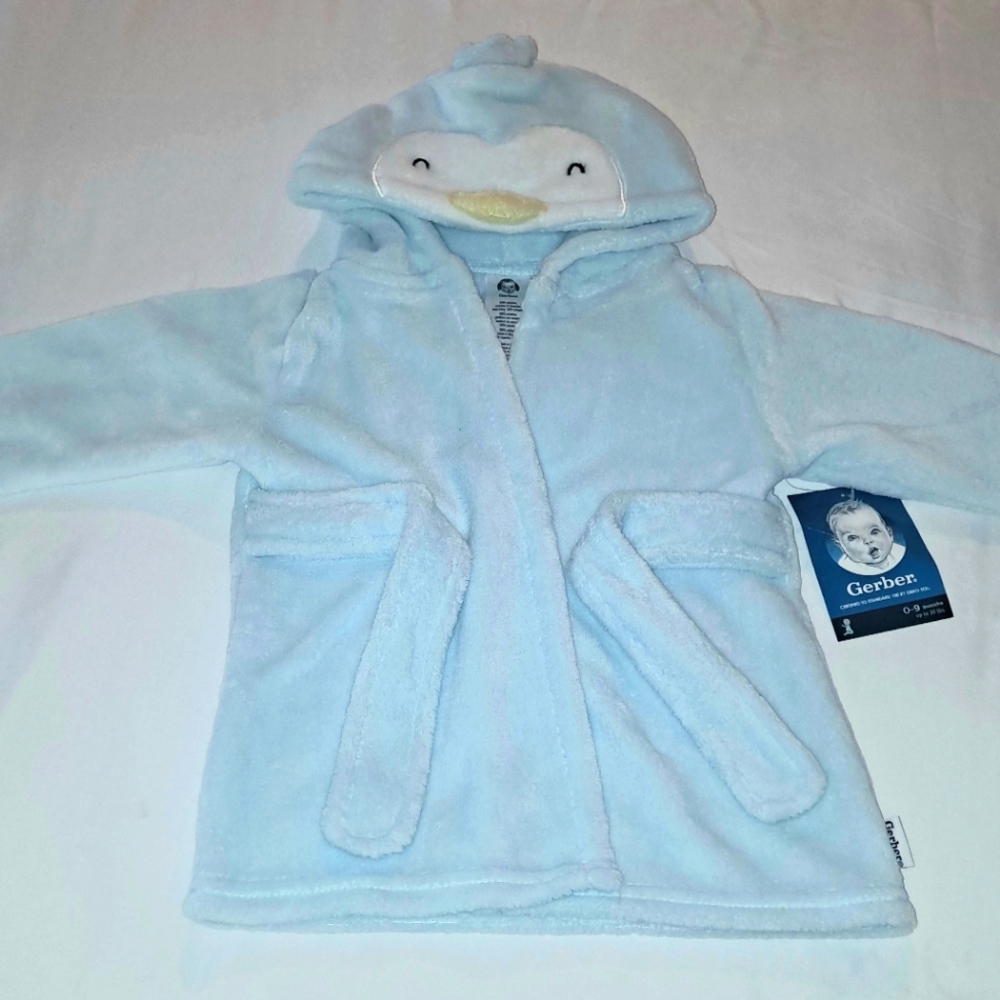Gerber Baby Boys Blue Hooded Duck Robe 0-9 Months NWT